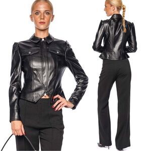 NWT Jonathan Simkhai Wyatt Black Leather Jacket Vegan Size L